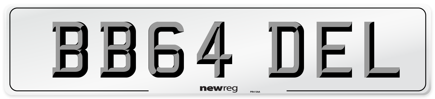 BB64 DEL Number Plate from New Reg